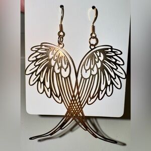 Handmade Gold Angel Wings Drop Earrings